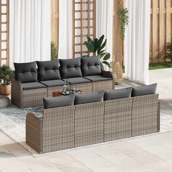vidaXL Gartensofa-set mit Speicher 9 pcs Grau Poly-Rattan