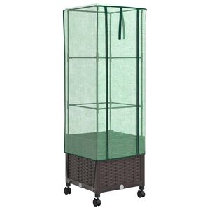vidaXL Gartenplanter mit Gew&auml;chshausabdeckung und R&auml;dern Braun PP