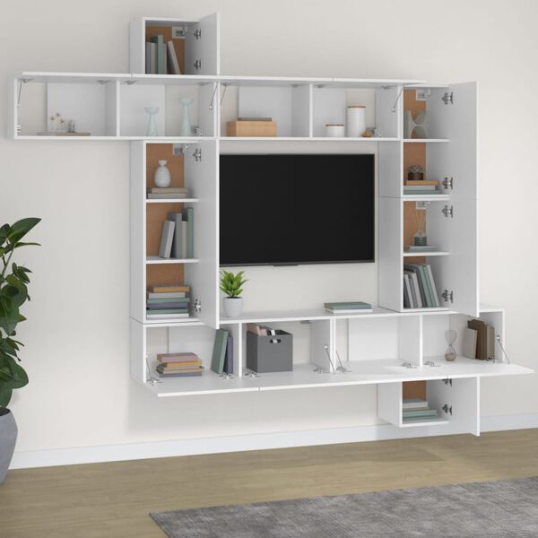 vidaXL 9-tlg. TV-Schrank-Set Wei&szlig; Holzwerkstoff