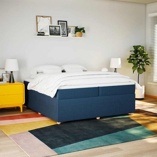 vidaXL Boxspringbett mit Matratze Blau 200x200 cm Stoff