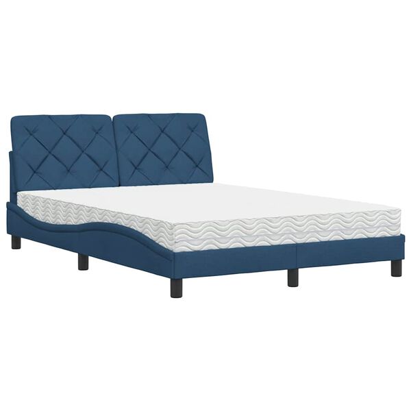 vidaXL Bett mit Matratze Blau 140x200 cm Stoff