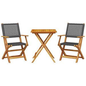 vidaXL 3-tlg. Bistro-Set Schwarz Poly Rattan und Massivholz