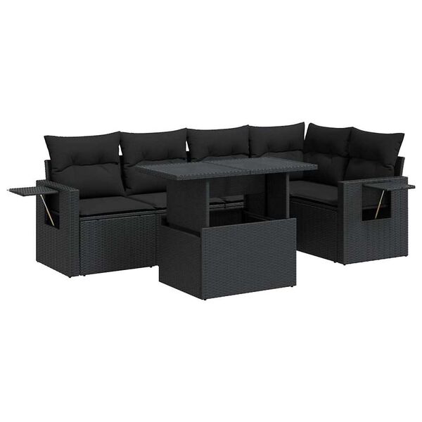 vidaXL 6-tlg. Garten-Sofagarnitur mit Kissen Schwarz Poly Rattan