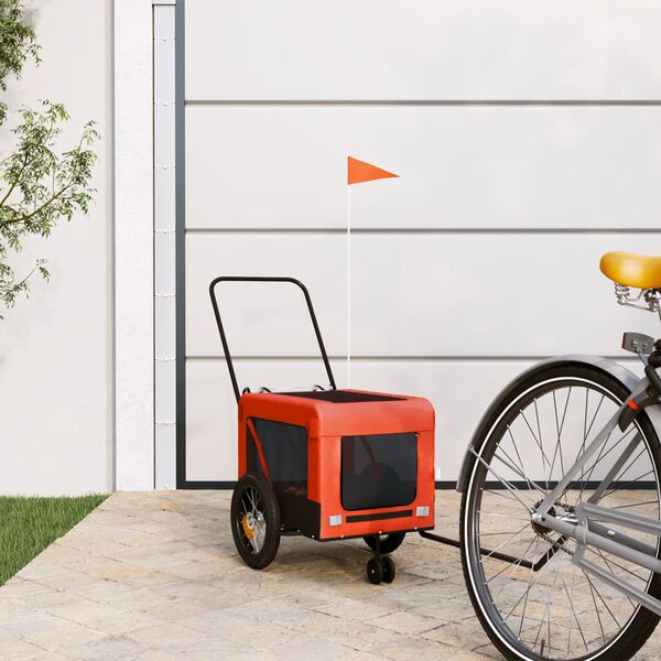vidaXL Fahrradanh&auml;nger Hunde Orange und Schwarz Oxford-Gewebe & Eisen