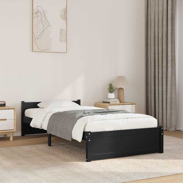 vidaXL Massivholzbett Schwarz 90x200 cm