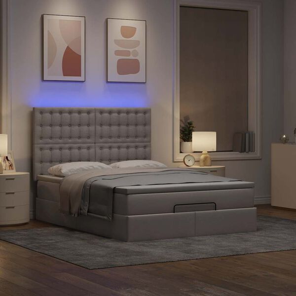 vidaXL Ottoman-Bett mit Matratze & LEDs Taupe 140x190 cm Stoff