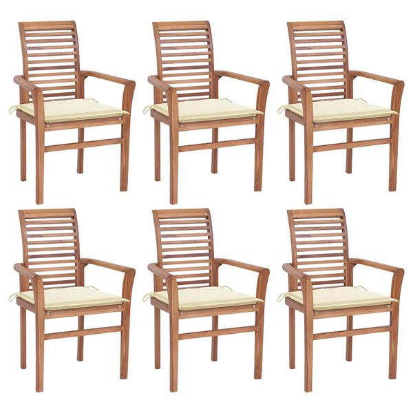 vidaXL Essst&uuml;hle 6 Stk. mit Creme Kissen Massivholz Teak