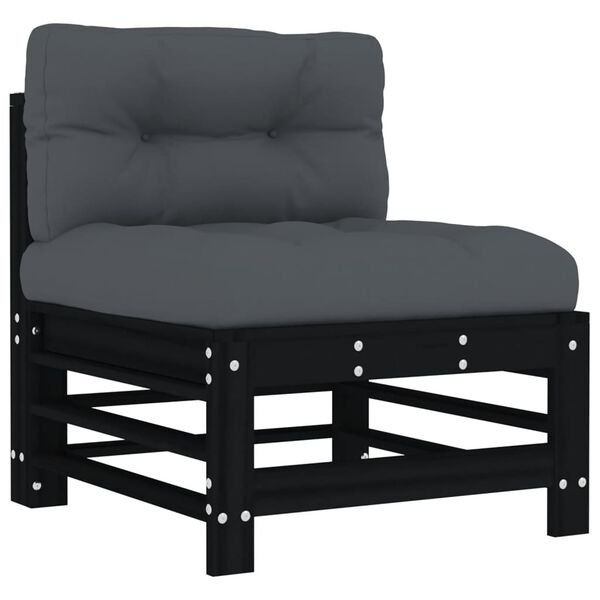vidaXL 6-tlg. Garten-Lounge-Set mit Kissen Schwarz Massivholz