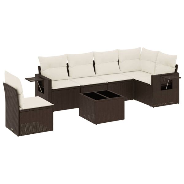 vidaXL 7-tlg. Garten-Sofagarnitur mit Kissen Braun Poly Rattan