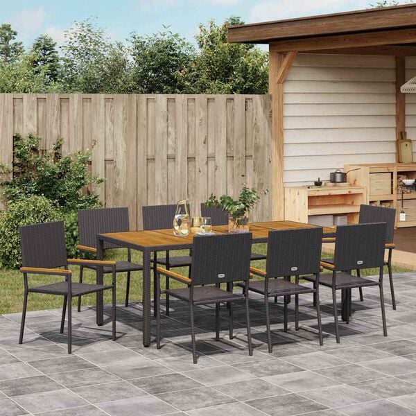 vidaXL Garten Essgruppe 9 pcs Schwarz Poly-Rattan