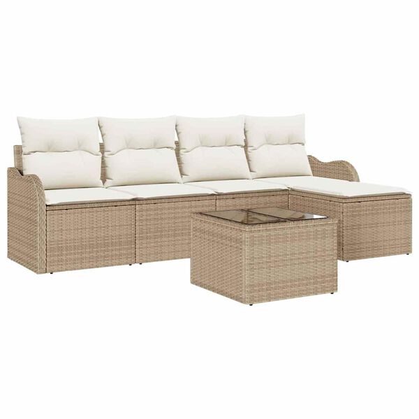 vidaXL Garten-Sofa-Set mit Kissen mit Speicher 6 pcs Braun Poly Rattan
