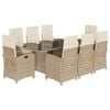 vidaXL 9-tlg. Garten-Essgruppe mit Kissen Beige Poly Rattan