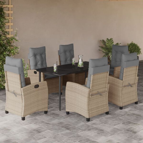 vidaXL 7-tlg. Garten-Essgruppe mit Kissen Beigemischung Poly Rattan