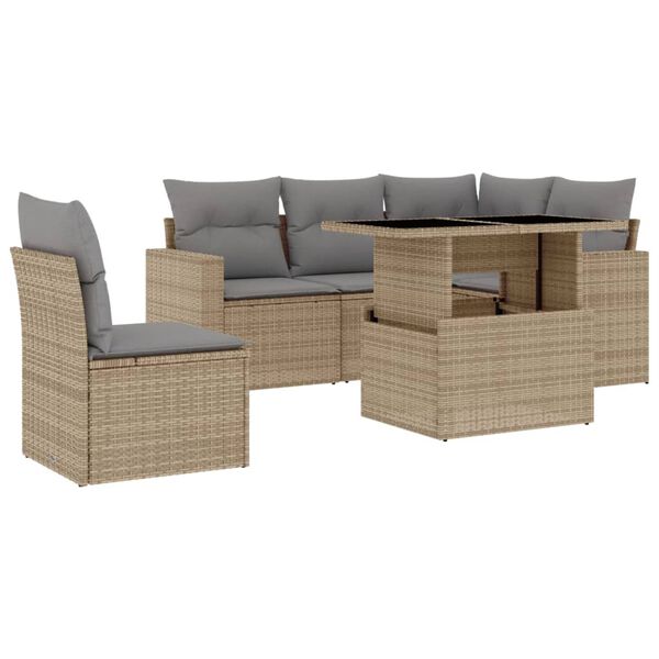 vidaXL 6-tlg. Garten-Sofagarnitur mit Kissen Beige Poly Rattan