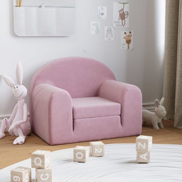 vidaXL Schlafsofa f&uuml;r Kinder Rosa Weicher Pl&uuml;sch