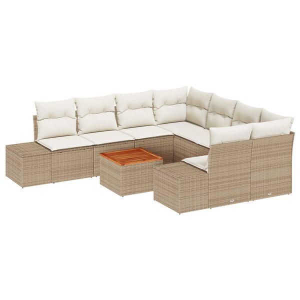 vidaXL Gartensofa-set mit Speicher 9 pcs Beige und Creme Poly-Rattan