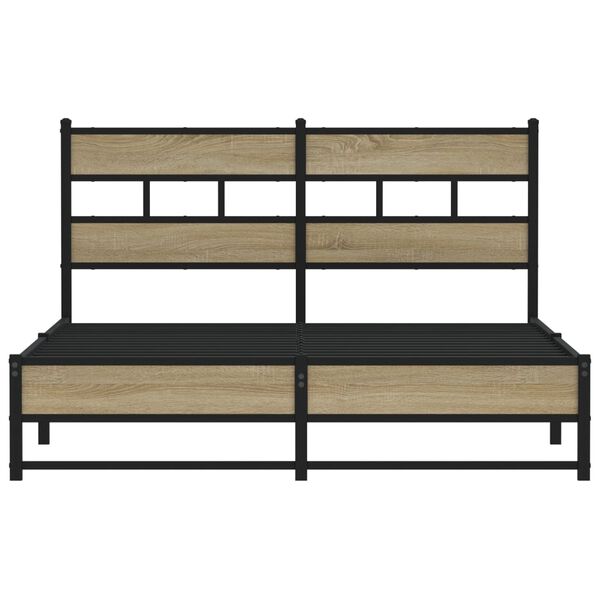 vidaXL Metallbett ohne Matratze Sonoma-Eiche 135x190 cm