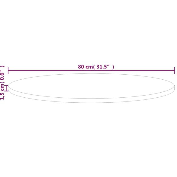 vidaXL Runde Tischplatte &Oslash;80x1,5 cm Unbehandeltes Massivholz Eiche