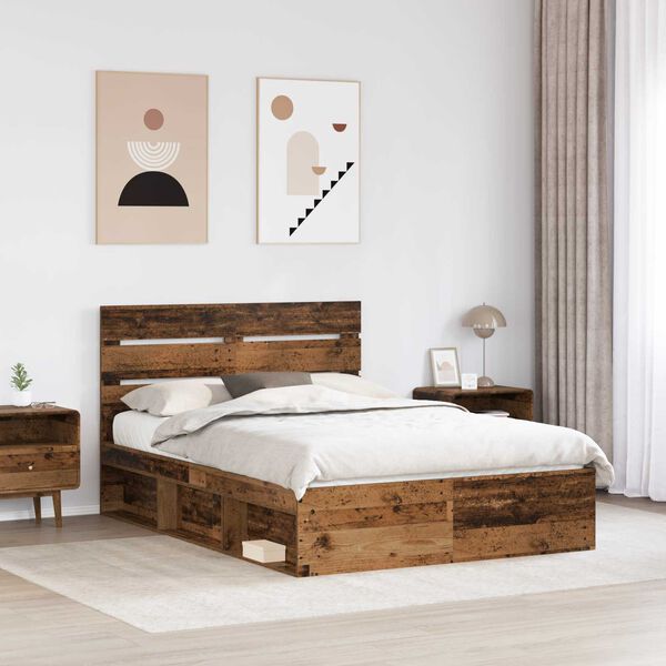 vidaXL Bettrahmen Altholz 140 x 190 cm Massives Kiefernholz