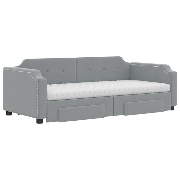 vidaXL Tagesbett Ausziehbar mit Schubladen Hellgrau 90x190 cm Stoff