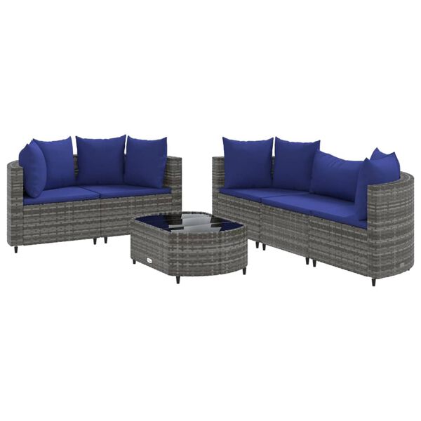 vidaXL 6-tlg. Garten-Sofagarnitur mit Kissen Grau Poly Rattan
