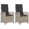 vidaXL Gartensessel mit Kissen 2 Stk. Verstellbar Hellgrau Poly Rattan