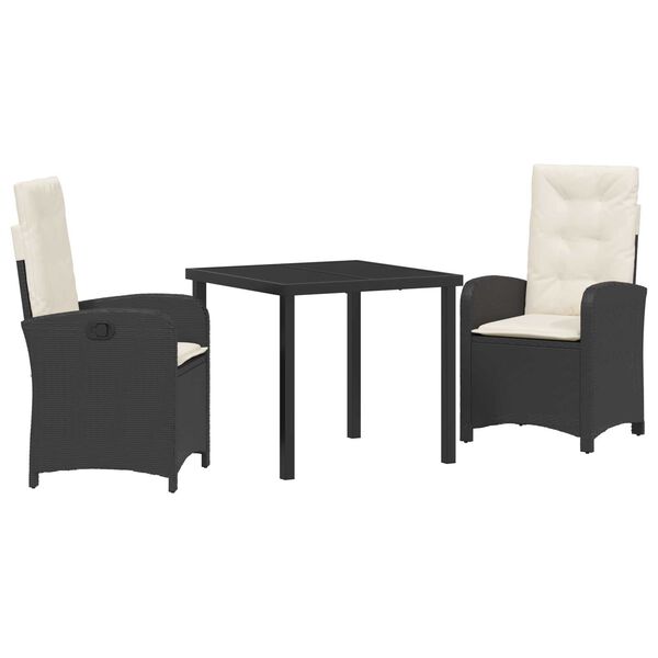 vidaXL Garten Essgruppe mit Kissen 3 pcs Schwarz Poly-Rattan