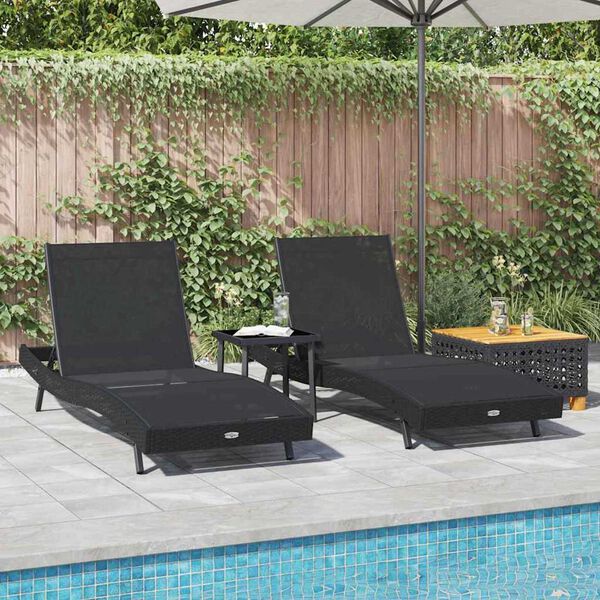 vidaXL Liegestühle 3 pcs Schwarz 40 x 40 x 40.5 cm Poly-Rattan