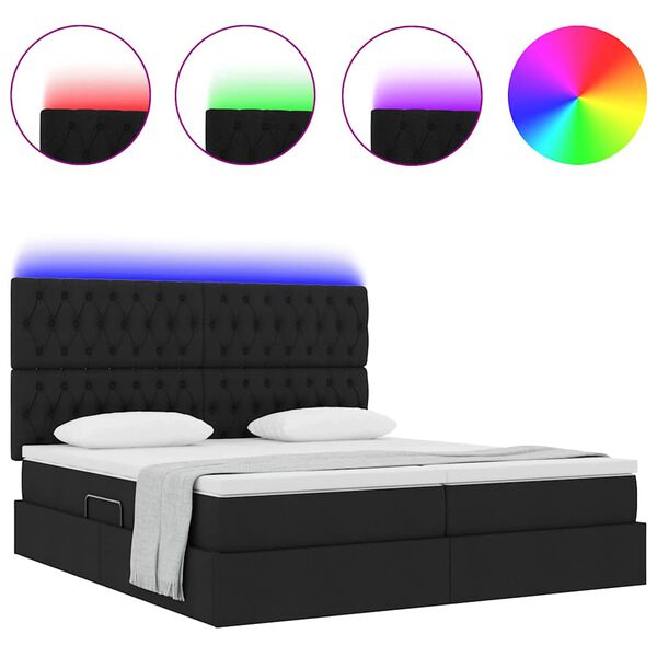 vidaXL Bett mit LED-Lichtleisten Schwarz 180 x 200 cm Stoff