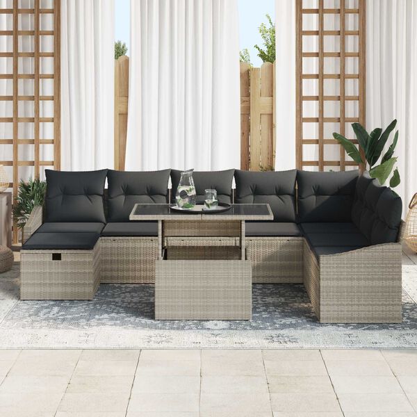 vidaXL Garten-Sofa-Set 9 pcs Hellgrau Poly-Rattan