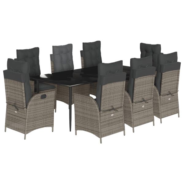 vidaXL 9-tlg. Garten-Essgruppe mit Kissen Grau Poly Rattan