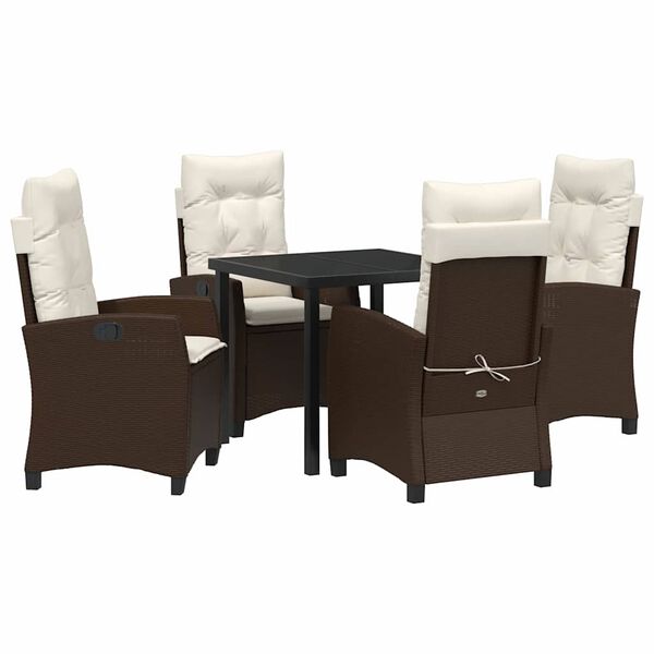 vidaXL Garten Essgruppe mit Kissen 5 pcs Braun Poly-Rattan