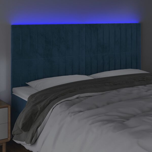 vidaXL LED Kopfteil Dunkelblau 180x5x118/128 cm Samt