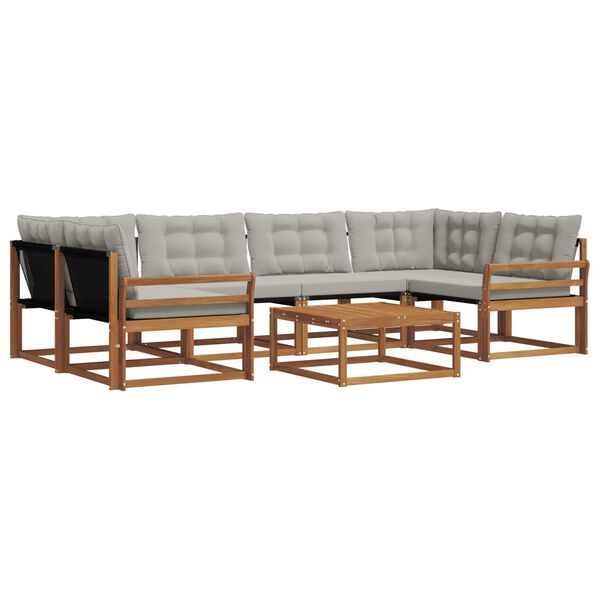 vidaXL Outdoor-Sofagarnitur mit Kissen 7 pcs Nat&uuml;rlich und Hellgrau