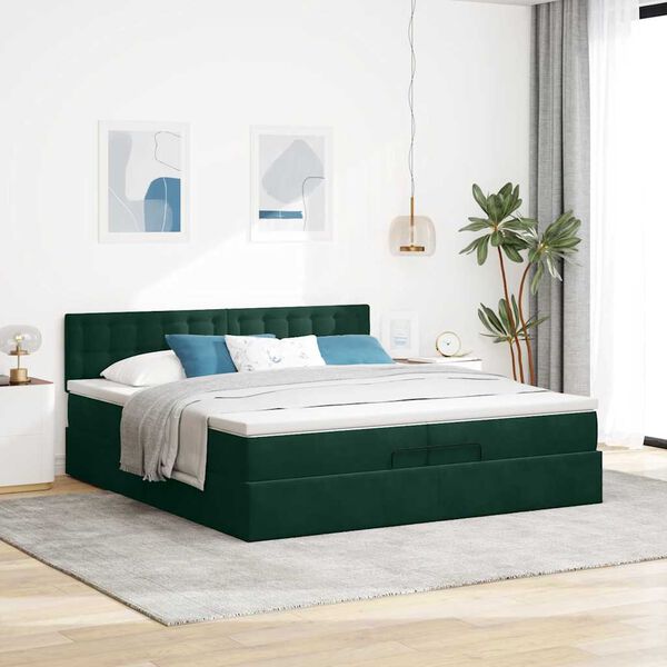vidaXL Ottoman-Bett mit Matratze Dunkelgr&uuml;n 200x200 cm Samt