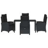vidaXL Garten Essgruppe mit Kissen 5 pcs Schwarz Poly-Rattan