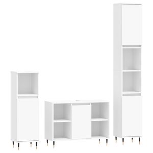 vidaXL 3-tlg. Badm&ouml;bel-Set Wei&szlig; Holzwerkstoff