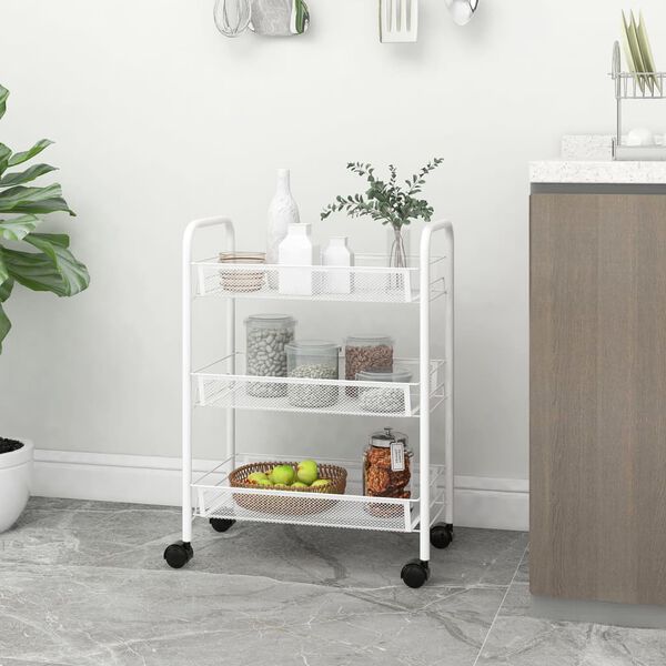 vidaXL K&uuml;chenwagen 3 Etagen Wei&szlig; 46x26x64 cm Eisen