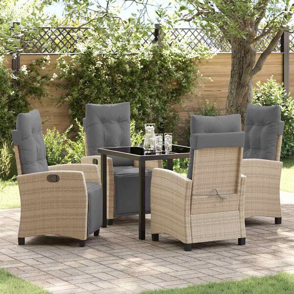 vidaXL Garten Essgruppe mit Kissen 5 pcs Beige Poly-Rattan