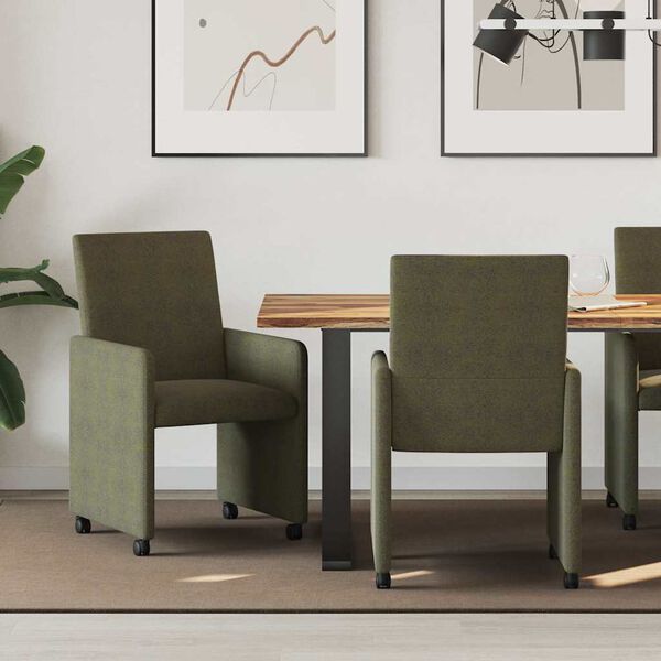 vidaXL Esszimmerst&uuml;hle mit Rollen 2 pcs Armeegr&uuml;n 57 x 66 x 94 cm