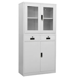 vidaXL B&uuml;roschrank Hellgrau 90x40x180 cm Stahl und Geh&auml;rtetes Glas