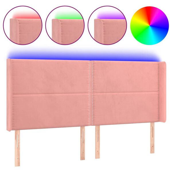 vidaXL LED Kopfteil Rosa 163x16x118/128 cm Samt
