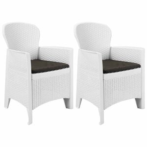 vidaXL Gartenst&uuml;hle 2 Stk. mit Kissen Wei&szlig; Kunststoff Rattan-Optik