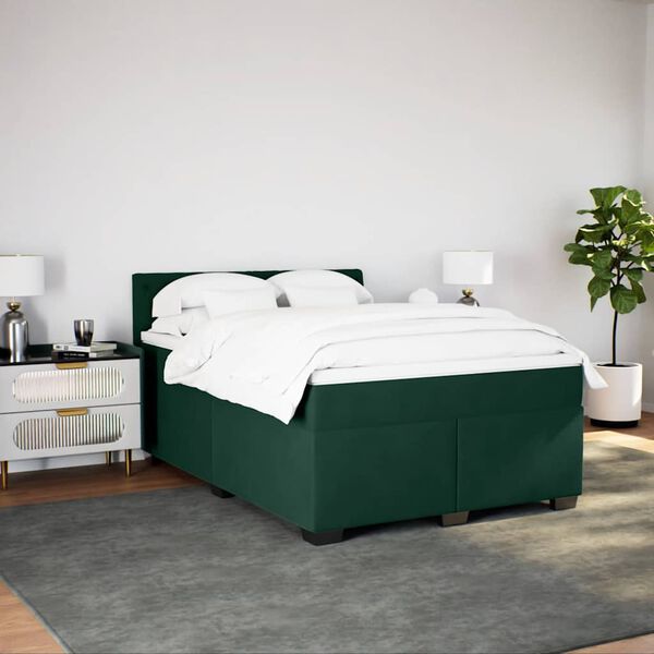 vidaXL Boxspringbett mit Matratze Dunkelgr&uuml;n 160x200 cm Samt