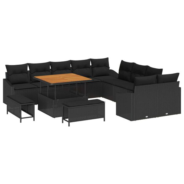 vidaXL Garten-Sofa-Set mit Kissen mit Speicher 13 pcs Schwarz