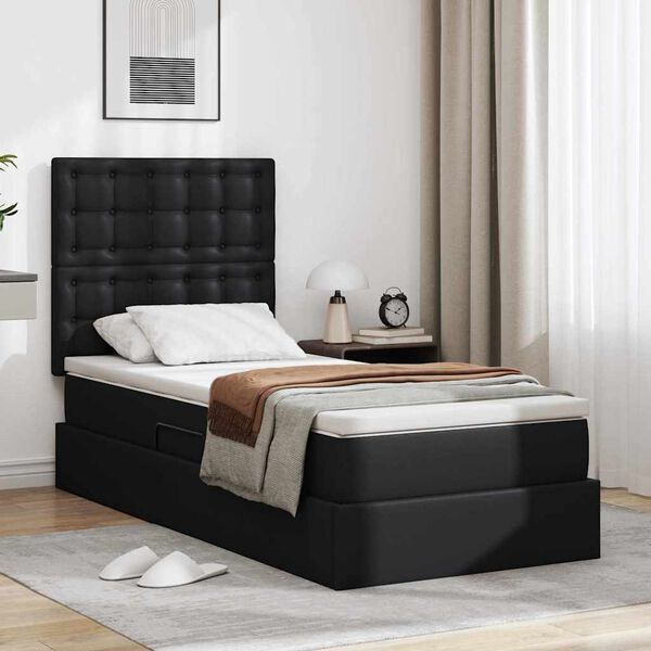 vidaXL Aufbewahrungsbett mit Matratze Schwarz 90 x 190 cm Kunstleder