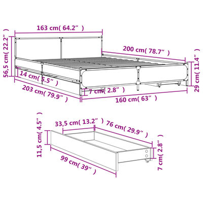 vidaXL Bettgestell mit Schubladen Sonoma-Eiche 160x200cm Holzwerkstoff