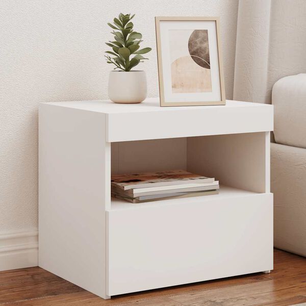 vidaXL Nachttische mit LED-Leuchten 2 Stk. Wei&szlig; 50x40x45 cm