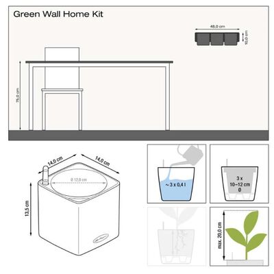 LECHUZA Pflanzgefäße 3 Stk. Green Wall Home Kit Schiefergrau