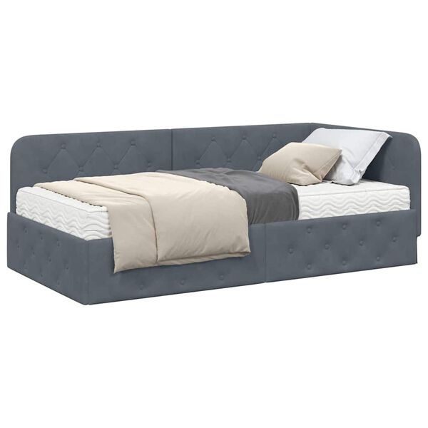 vidaXL Eckbettgestell mit Matratze Dunkelgrau 90 x 200 cm Samt